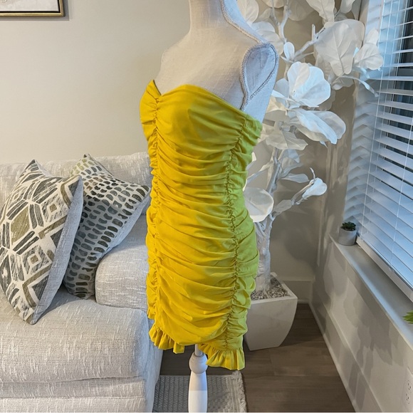 For Love And Lemons Strapless Ruched Yellow Mini Dress Size Medium - Picture 5 of 8